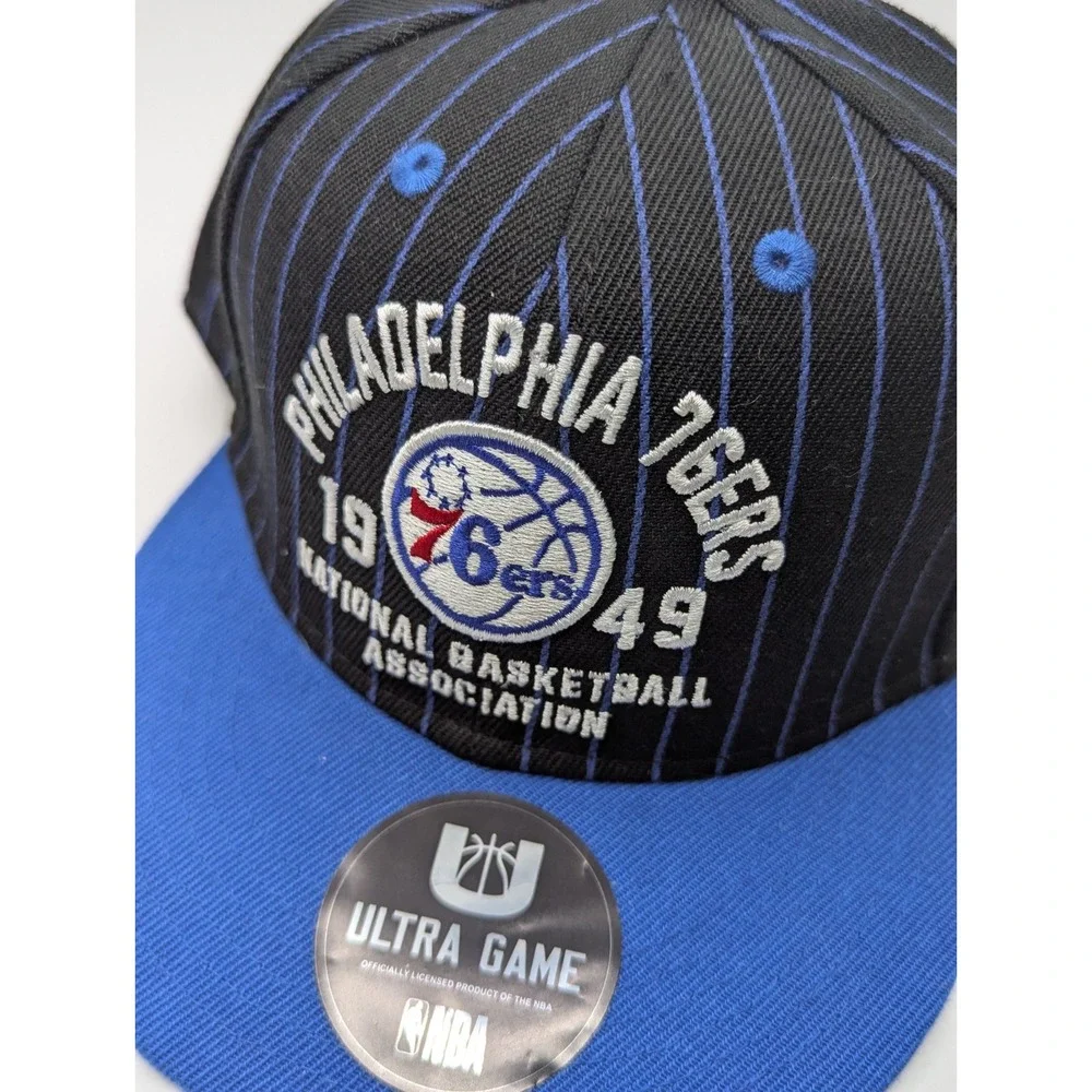 NWT Ultra Game Philadelphia 76ers‎ Hat Cap Pinstripe Black Blue Snapback NBA